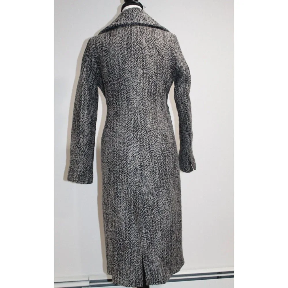 All Saints Aren Coat Size 4 Wool Hepburn Steampunk Modern Minimalist Herringbone - Picture 3 of 11